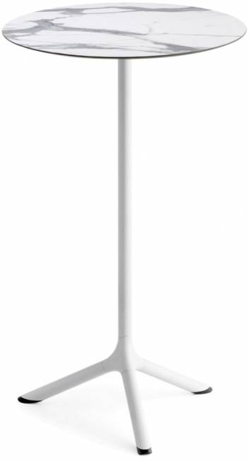 Стол ламинированный барный Tripe белый, белый мрамор Каррара Ø600х1100 мм