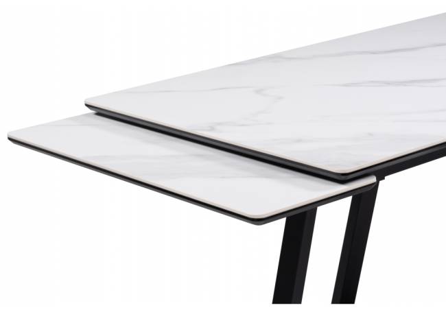 Керамический стол Памелла 140(200)х80х75 белый мрамор snow white / черный