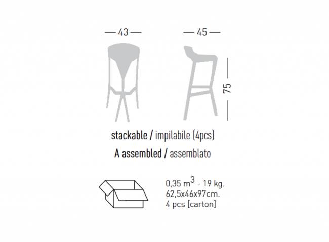 Стул пластиковый барный Shiver 430х450х750 мм Стул пластиковый барный Shiver 430х450х750 мм