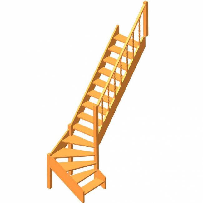 Деревянная межэтажная лестница ЛЕС-07 Сосна, Направо, 2880-3105