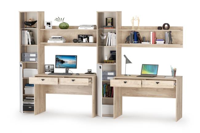 Домашний офис для двух человек Бостон № 10 цвет дуб эндгрейн элегантный/фасады МДФ милк рикамо софт