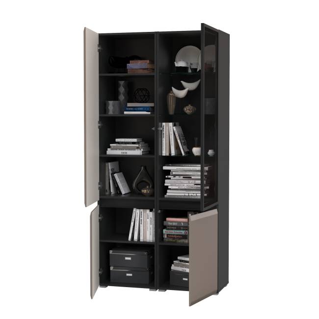 Шкаф со стеклом и шкаф с полками в гостиную Сидней цвет антрацит/МДФ веллюто капучино