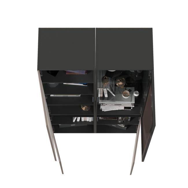 Шкаф со стеклом и шкаф с полками в гостиную Сидней цвет антрацит/МДФ веллюто капучино