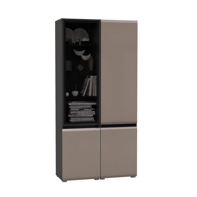 Шкаф со стеклом и шкаф с полками в гостиную Сидней цвет антрацит/МДФ веллюто капучино