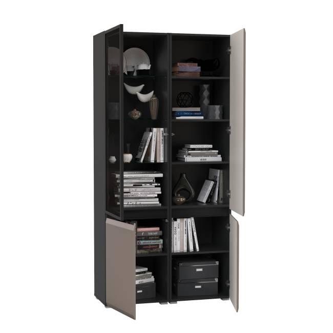 Шкаф со стеклом и шкаф с полками в гостиную Сидней цвет антрацит/МДФ веллюто капучино