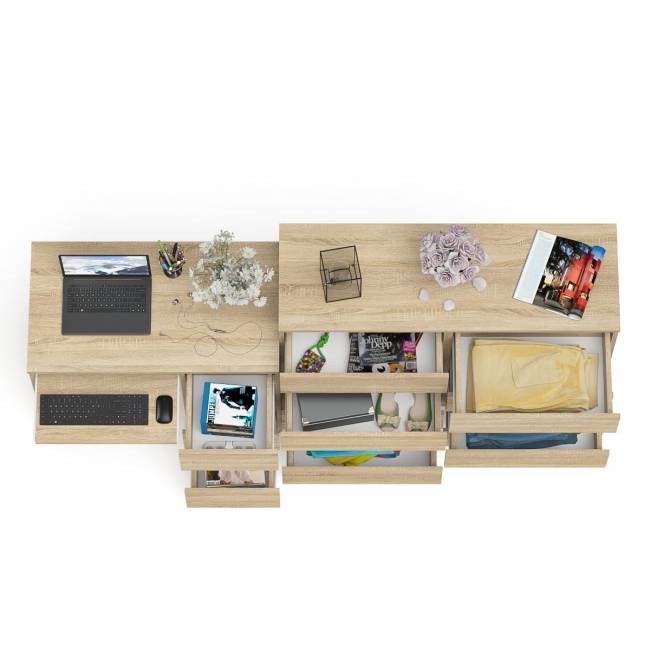 Комод Мори МК1200 8-мь ящиков со столом компьютерным МС-6 правым цвет дуб сонома