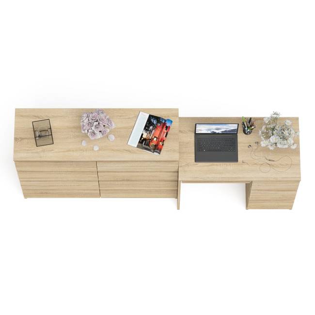 Комод Мори МК1200 8-мь ящиков со столом компьютерным МС-6 правым цвет дуб сонома