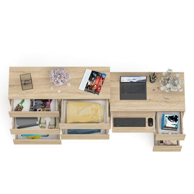 Комод Мори МК1200 8-мь ящиков со столом компьютерным МС-6 правым цвет дуб сонома