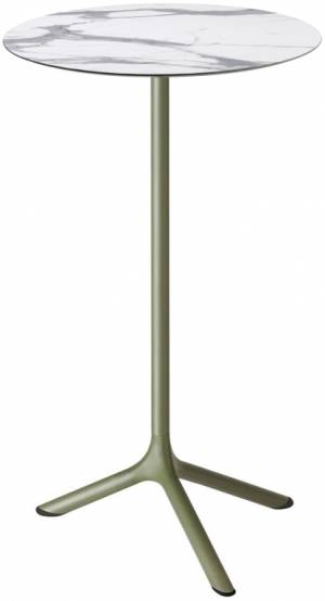 Стол ламинированный барный Tripe оливковый, белый мрамор Каррара Ø600х1100 мм