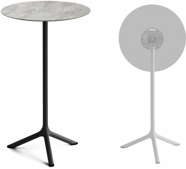 Стол ламинированный барный складной Tripe Folding черный, каменный Ø600х1100 мм