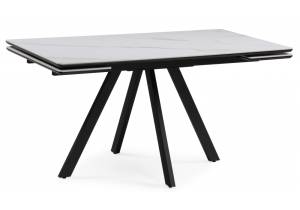 Керамический стол Вилли 140(200)х80 белый мрамор snow white / черный