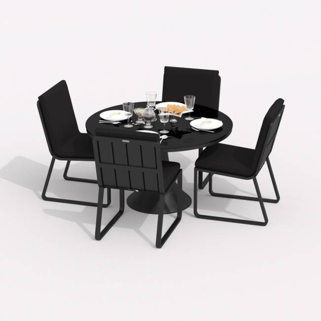 Обеденная группа DIVA GIRA  каркас карбон / стол стекло диа 110 / ткань черная