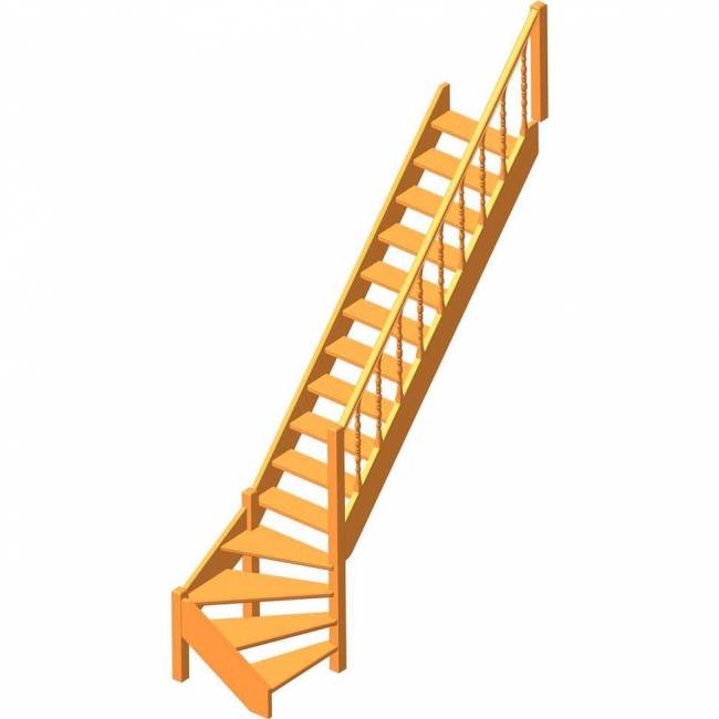 Деревянная межэтажная лестница ЛЕС-07 Сосна, Направо, 2930-3290