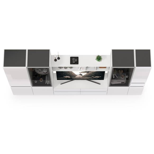 Широкая гостиная Сидней № 28 цвет белый/чёрный/фасады МДФ белый глянец Широкая гостиная Сидней № 28 цвет белый/чёрный/фасады МДФ белый глянец