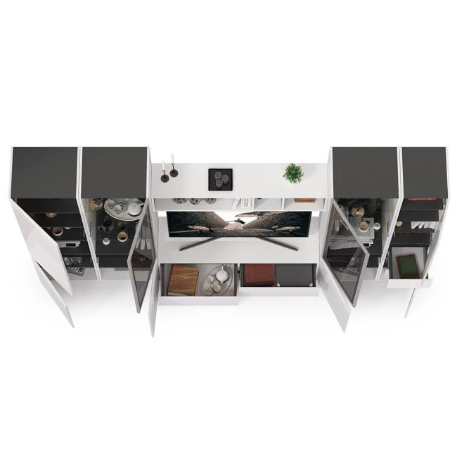 Широкая гостиная Сидней № 28 цвет белый/чёрный/фасады МДФ белый глянец Широкая гостиная Сидней № 28 цвет белый/чёрный/фасады МДФ белый глянец