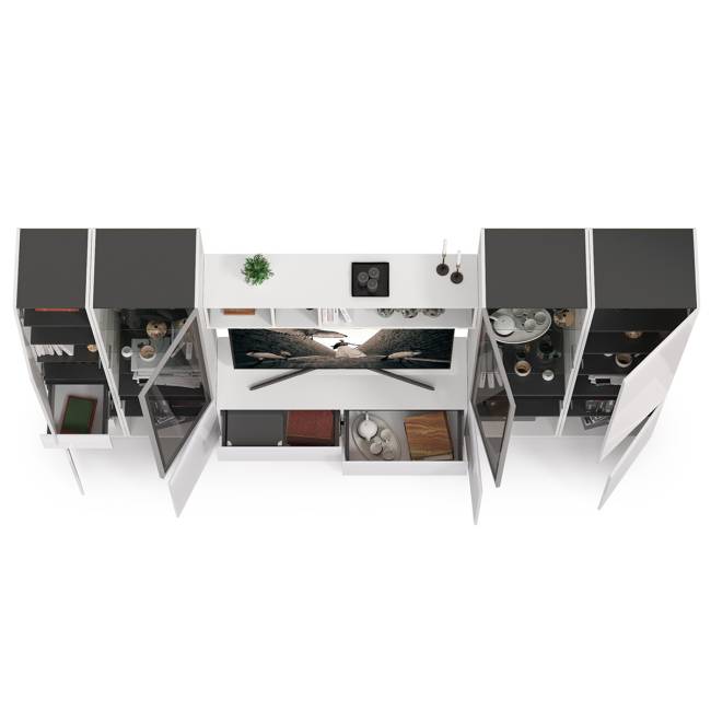 Широкая гостиная Сидней № 28 цвет белый/чёрный/фасады МДФ белый глянец Широкая гостиная Сидней № 28 цвет белый/чёрный/фасады МДФ белый глянец