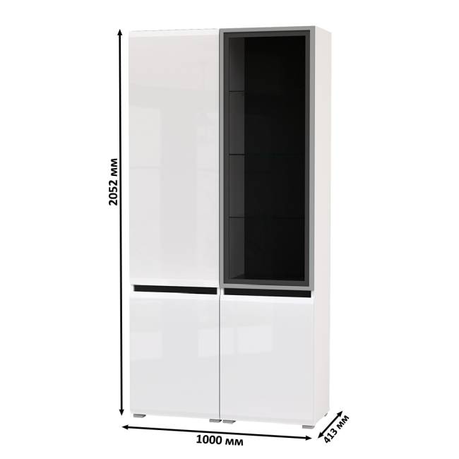 Сидней Шкаф-пенал с дверками и шкаф-витрина 13.201 цвет белый/чёрный/МДФ белый глянец/стекло