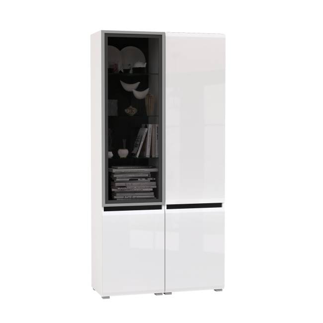 Сидней Шкаф-пенал с дверками и шкаф-витрина 13.201 цвет белый/чёрный/МДФ белый глянец/стекло