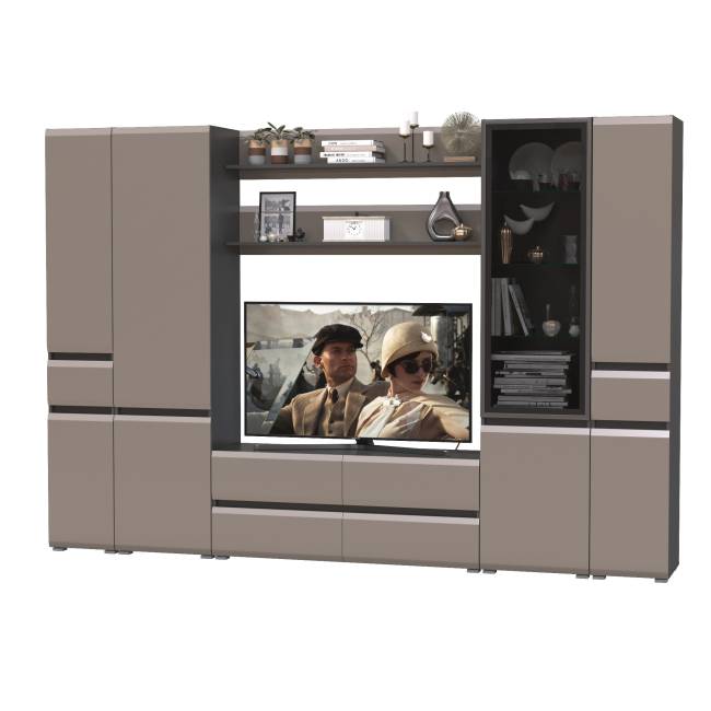 Сидней модульная мебель для гостиной № 66 цвет антрацит/МДФ веллюто капучино