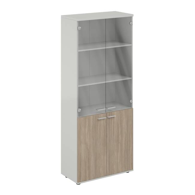 SG.801.SH.OD.GL / Шкаф высокий 800х400х1955, 4-х дв., со стеклом, з.ст HDF / корпус: серый бархат; фасады: дуб темный