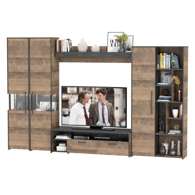 Мебель в гостиную в дизайне в стиле лофт Трувор № 33 есть подсветка цвет дуб гранж песочный/интра Мебель в гостиную в дизайне в стиле лофт Трувор № 33 есть подсветка цвет дуб гранж песочный/интра