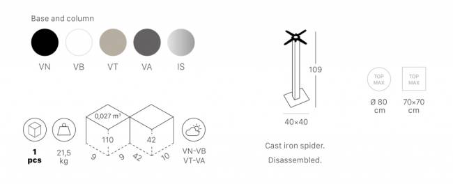 Подстолье металлическое барное Tiffany сатинированный стальной 400х400х1090 мм