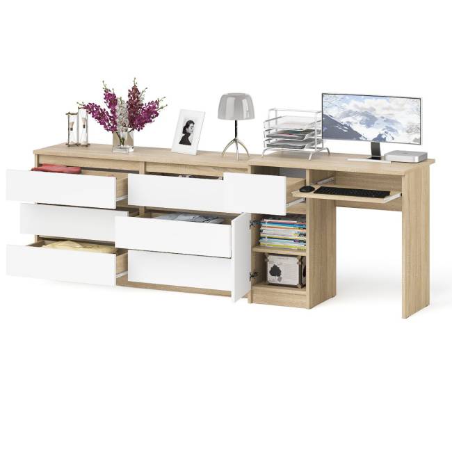 Комод 6-ть ящиков Мори 1380 и стол компьютерный МС-1 дверка и ящик слева цвет дуб сонома/белый