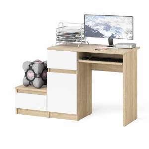 Стол компьютерный Мори МС-1 левый с тумбой цвет дуб сонома/белый