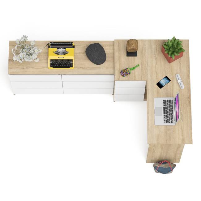 Комод Мори модель МК1200.6 со столом компьютерным угловым МС-16 левым цвет дуб сонома/белый