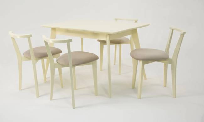 Стол Сканди 120 слоновая кость со стульями Франк слоновая кость велюр бежевый