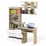 Стол для работы три ящкиа слева Мори с навесной полкой на 900 и стеллаж-комод три ящика цвет дуб сонома/белый
