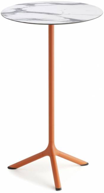 Стол ламинированный барный Tripe терракотовый, белый мрамор Каррара Ø600х1100 мм