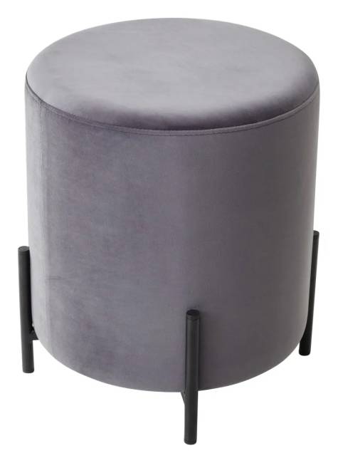 Пуф для гостиной ФЕЛИКС круглый серый #27, велюр / черный каркас М-City