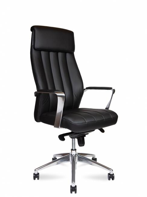 Кресло офисное / Madrid Black / алюминиевая  база / черная экокожа