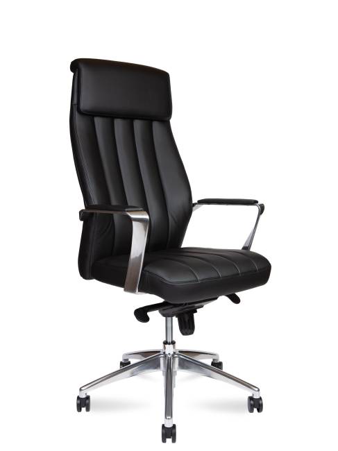 Кресло офисное / Madrid Black / алюминиевая  база / черная экокожа