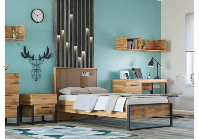 Iris 90х200 металл дуб вотан / черный муар