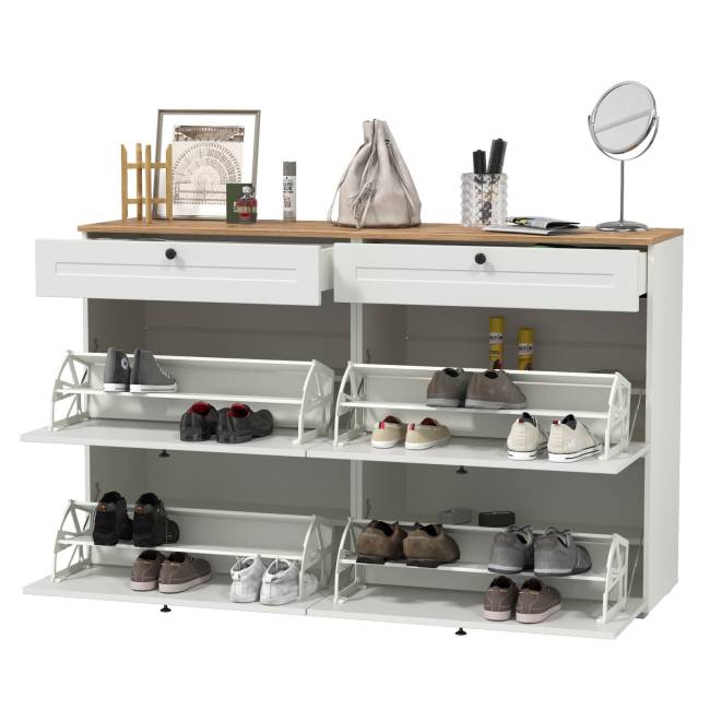 Две тумбы для обуви Остин цвет белый шагрень/дуб крафт золотой