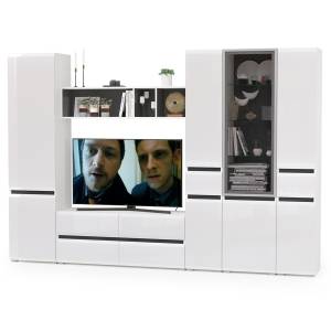 Широкая гостиная Сидней № 29 цвет белый/чёрный/фасады МДФ белый глянец