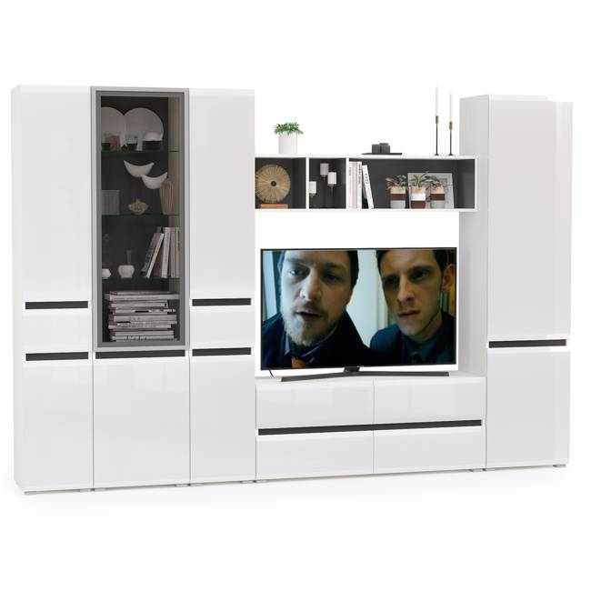 Широкая гостиная Сидней № 29 цвет белый/чёрный/фасады МДФ белый глянец Широкая гостиная Сидней № 29 цвет белый/чёрный/фасады МДФ белый глянец