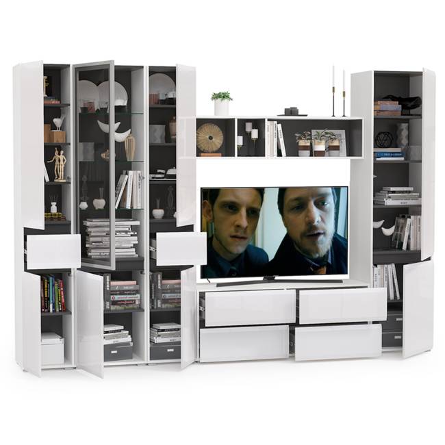 Широкая гостиная Сидней № 29 цвет белый/чёрный/фасады МДФ белый глянец Широкая гостиная Сидней № 29 цвет белый/чёрный/фасады МДФ белый глянец