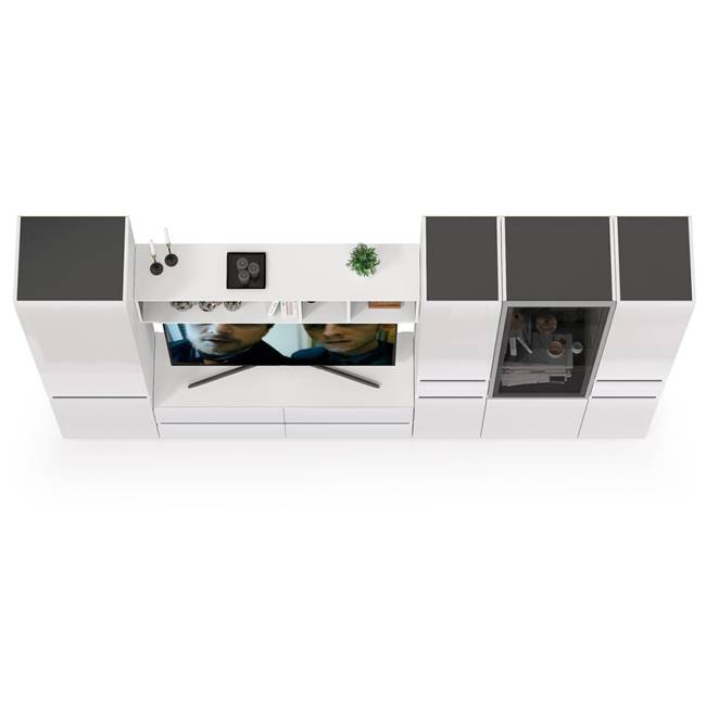 Широкая гостиная Сидней № 29 цвет белый/чёрный/фасады МДФ белый глянец Широкая гостиная Сидней № 29 цвет белый/чёрный/фасады МДФ белый глянец