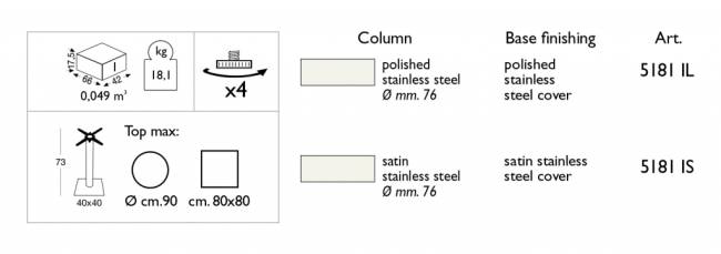 Подстолье металлическое Tiffany полированный стальной 400х400х730 мм