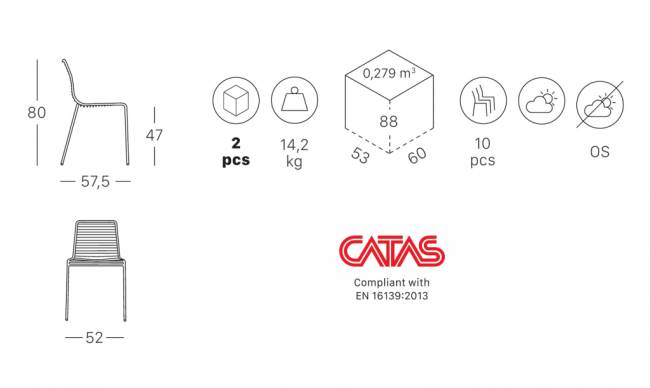 Стул металлический Summer красный 520х575х800 мм