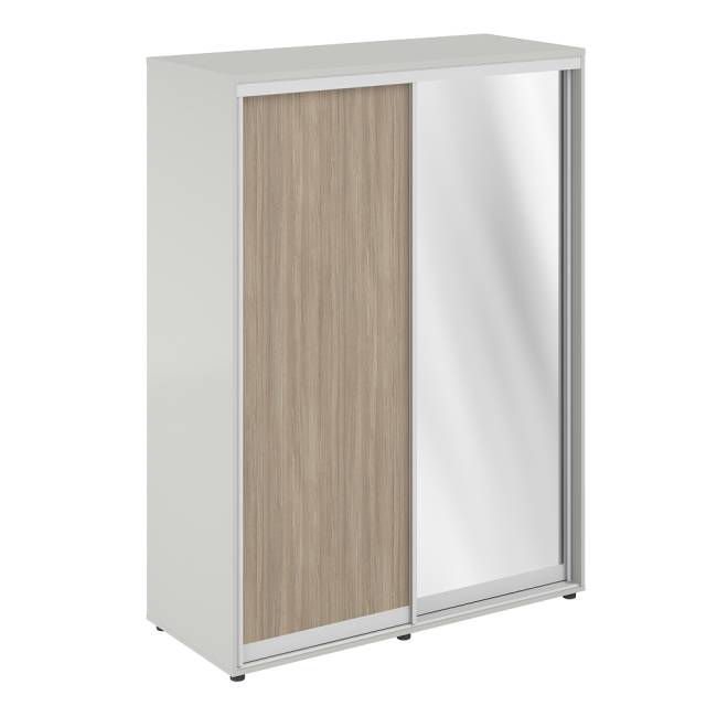 SG.718.SH.OD.AL / Шкаф купе 1438х600х1953  высокий, з.ст. ХДФ, полки / корпус цвет: серый бархат, двери: темный дуб + зеркало