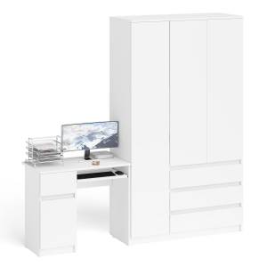 Компьютерный стол с тумбой с дверкой и ящиком правый и шкаф-комод Мори МШ1200-1 цвет белый