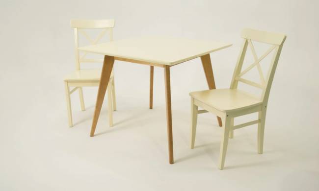 Стол Сканди М 100 натур/слоновая кость со стульями Ингольф слоновая кость