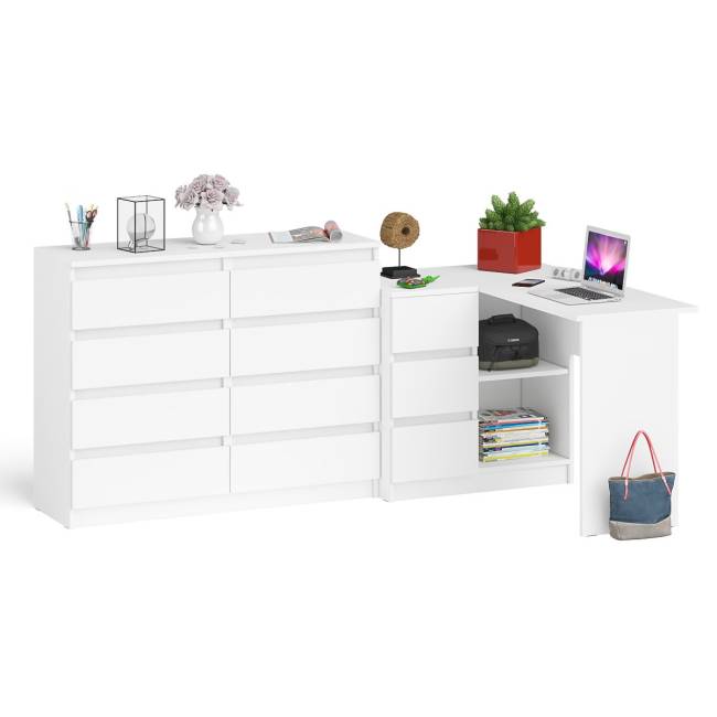 Стол компьютерный МС-16 левый с комодом МК1200 8-мь ящиков Мори цвет белый