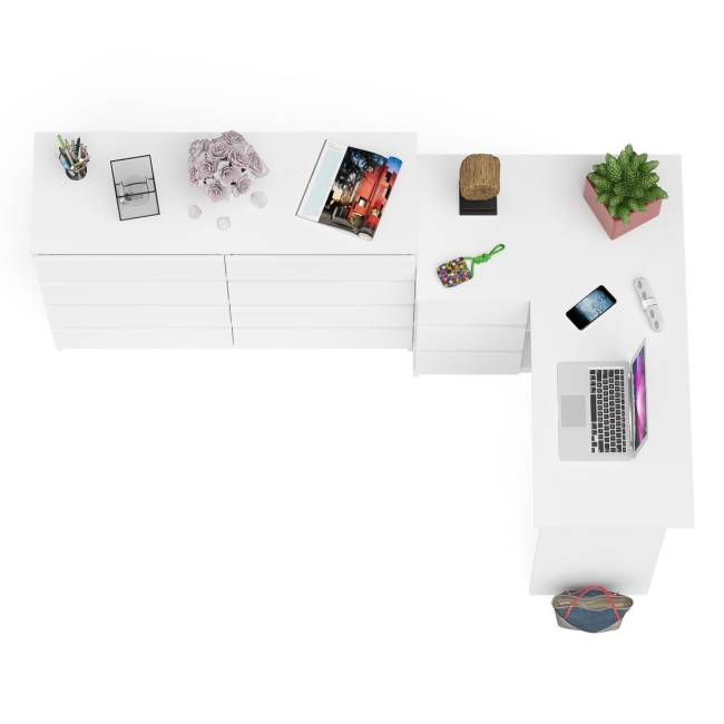 Стол компьютерный МС-16 левый с комодом МК1200 8-мь ящиков Мори цвет белый