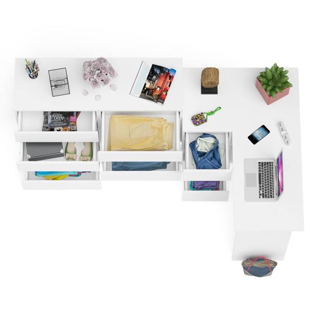 Стол компьютерный МС-16 левый с комодом МК1200 8-мь ящиков Мори цвет белый