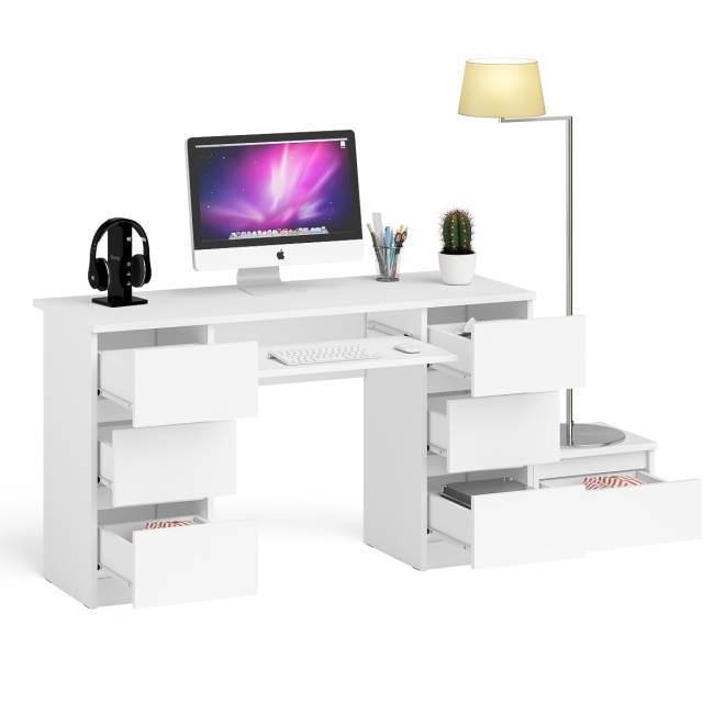 Компьютерный двухтумбовый стол Мори с дополнительной тумбой цвет белый
